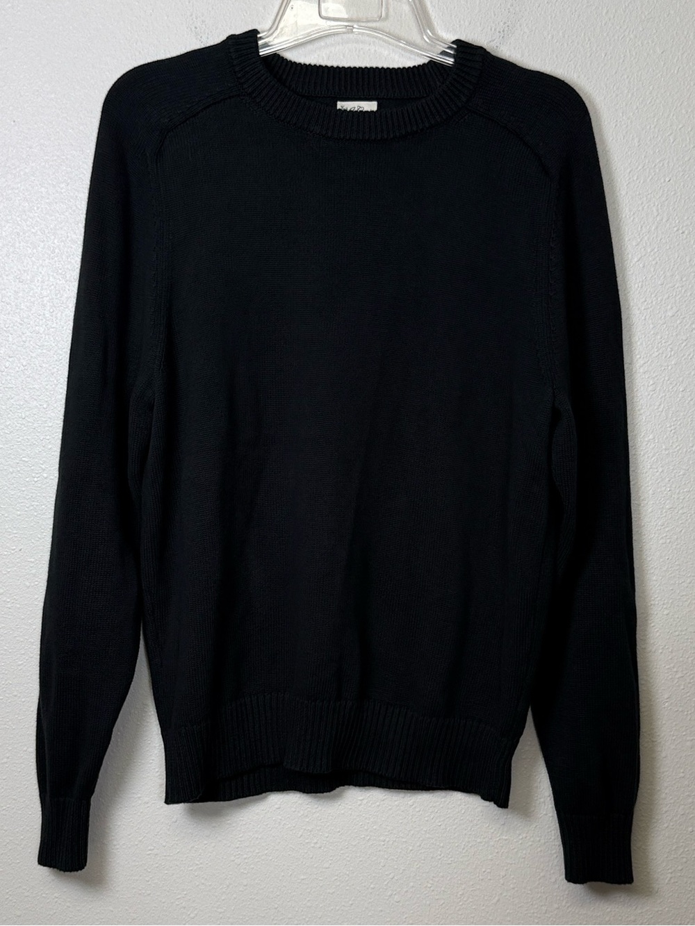 Knit for J Crew Heritage Cotton Crewneck Sweater Men L Black Pullover Quiet Lux